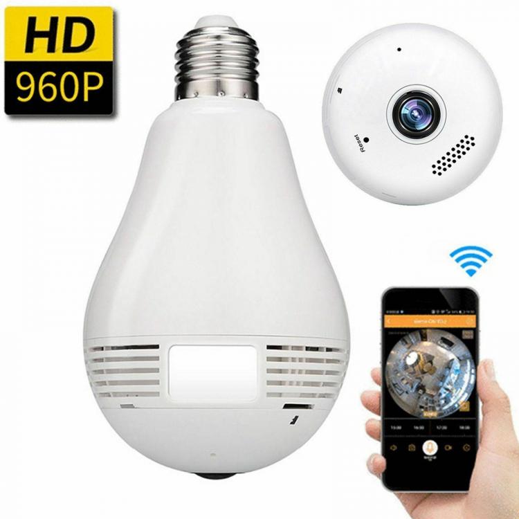 Telecamera Panoramica 360° A Lampadina E27 Wifi Hd Led Audio Ip Camera Fisheye