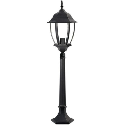 Lampione Da Giardino Terra 87Cm Lanterna Vetro E27 Luce Esterno Alluminio Nero