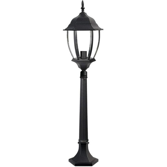 Lampione Da Giardino Terra 87Cm Lanterna Vetro E27 Luce Esterno Alluminio Nero