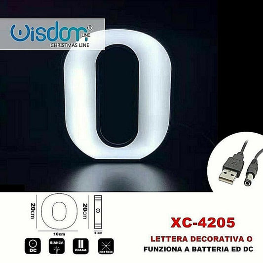 Lettera O Led Decorativa Luminosa A Batterie Natalizia Per Addobbi Luce Bianca