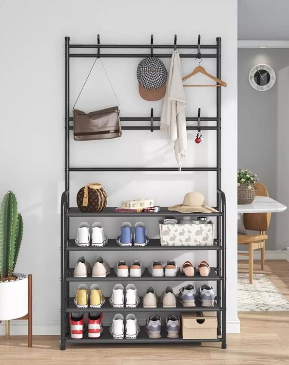 APPENDIABITI ATTACCAPANNI DA INGRESSO SCARPIERA 4 RIPIANI STAND IN METALLO NERO