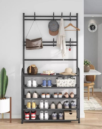 APPENDIABITI ATTACCAPANNI DA INGRESSO SCARPIERA 4 RIPIANI STAND IN METALLO NERO