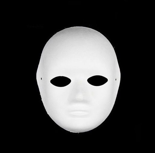 Maschera Viso Intero Bianca In Carta Per Dipengere Carnevale Teatrale Uomo Donna
