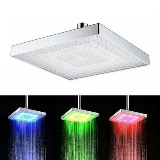 Soffione Doccia Con Led Multicolor Trasparente Cromoterapia Bagno |20Cm-Quadrato