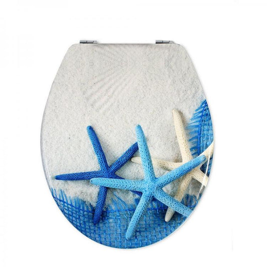 COPRIWATER UNIVERSALE LEGNO MDF STAMPA CERNIERE IN ACCIAIO WC BAGNO STELLE BLU