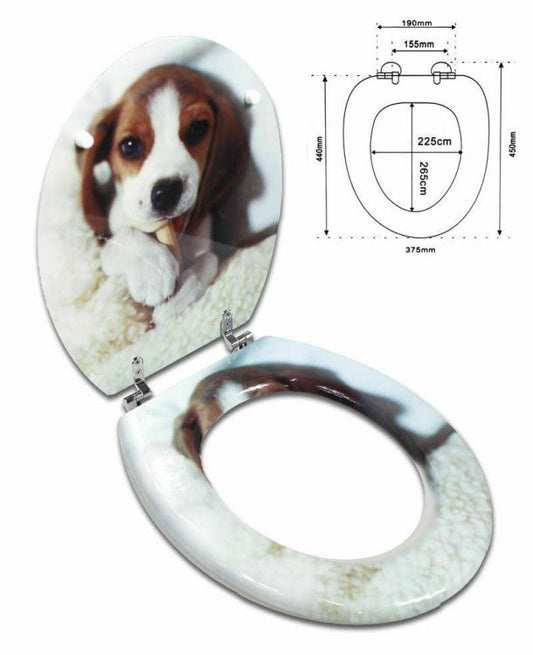 COPRIWATER UNIVERSALE CON STAMPA LEGNO MDF RESISTENTE ACCIAIO WC BAGNO BEAGLE