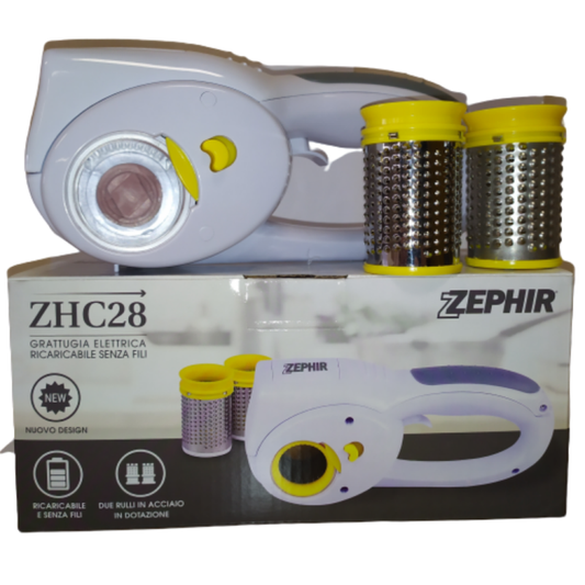 Zephir Grattugia Elettrica Ricaricabile 2 Rulli Acciaio Cucina Formaggio Bianco