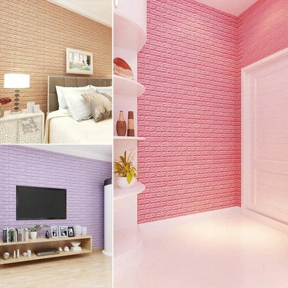 ADESIVO CARTA DA PARATO 3D EFFETTO MATTONI PANNELLO SPUGNA PARETI 70X77CM ROSA