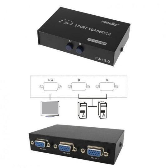 Switch Commutatore Vga 2 Ingressi 1 Uscita Selettore Lcd Tft Video Monitor Pc