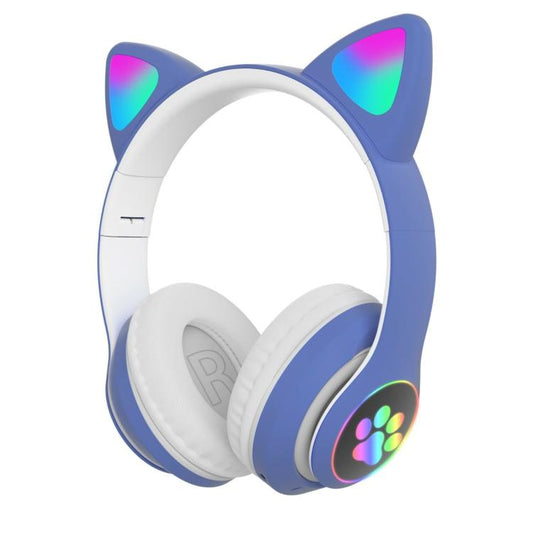 CUFFIE GATTO BLUETOOTH WIRELESS GAMING AURICOLARE LED IPHONE SMARTPHONE - BLU