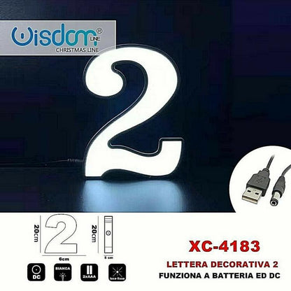 Numero 2 Led Decorativa Luminosa A Batterie Natalizia Per Addobbi Luce Bianca