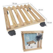 Sottovaso In Legno Naturale Con Ruote Pedana Bancale Carrello Quadrato Fioriera