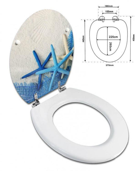 COPRIWATER UNIVERSALE LEGNO MDF STAMPA CERNIERE IN ACCIAIO WC BAGNO STELLE BLU