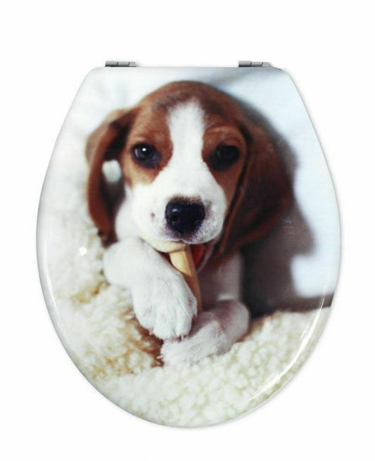 COPRIWATER UNIVERSALE CON STAMPA LEGNO MDF RESISTENTE ACCIAIO WC BAGNO BEAGLE