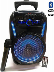 CASSA KARAOKE LED AMPLIFICATA 300W PMPO BLUETOOTH USB SD MICROFONO E TELECOMANDO