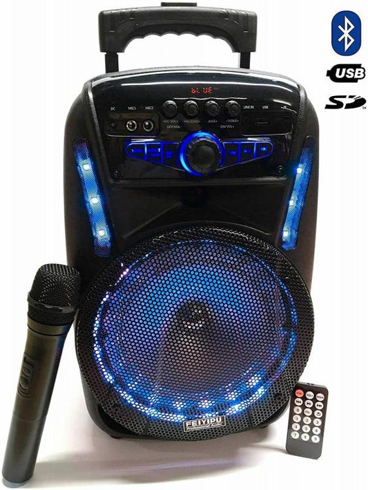 CASSA KARAOKE LED AMPLIFICATA 300W PMPO BLUETOOTH USB SD MICROFONO E TELECOMANDO