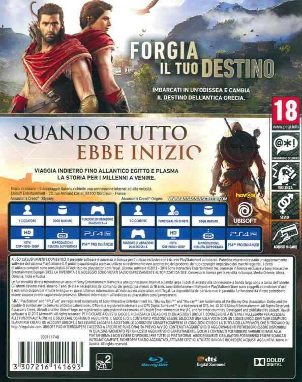 ASSASSIN'S CREED ODYSSEY + ORIGINS DOUBLE PACK PS4 ITALIANO GIOCO PLAYSTATION 4