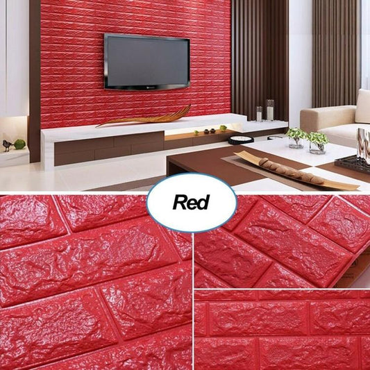 ADESIVO CARTA DA PARATO 3D EFFETTO MATTONI PANNELLO SPUGNA PARETI 70X77CM ROSSO