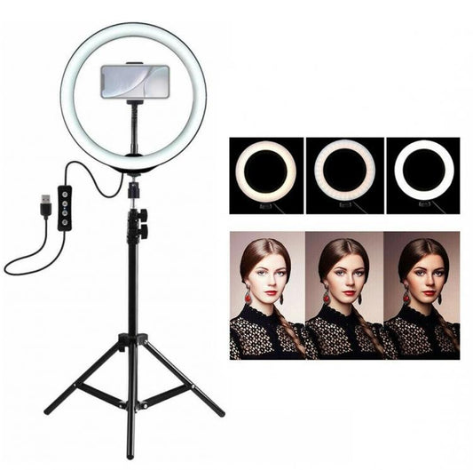 Treppiedi Anello Luminoso Video Luce Led Fotografia Cellulare Selfie Trucco 26Cm