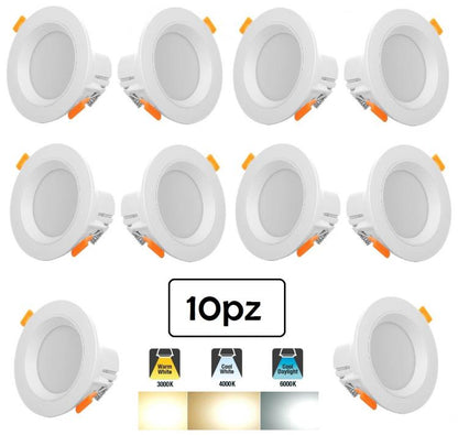 10x FARETTO INCASSO LED 5W 3in1 LUCE BIANCA FREDDA NATURALE CALDA SOFFITTO MOLLA