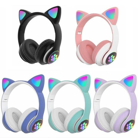 Cuffie Bluetooth Wireless Gaming Auricolare Led Orecchie Gatto Iphone Smartphone