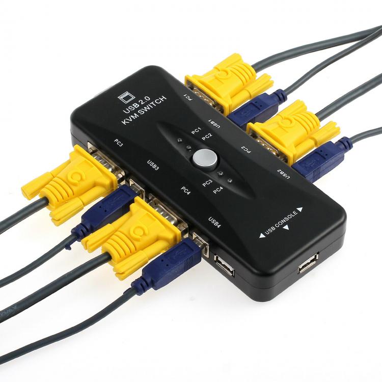 Kvm Switch Adattatore Usb Vga 4 Porte Pc In 1 Tastiera Mouse Monitor Computer