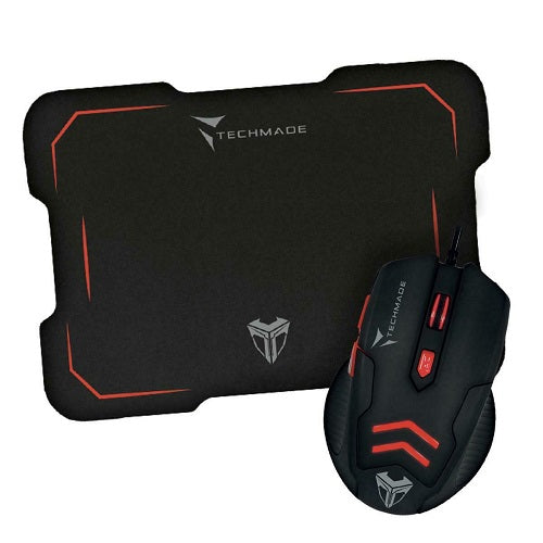 Techmade Kit Mouse Usb + Tappetino Gaming Led Rosso Desktop Mousepad Pc Notebook