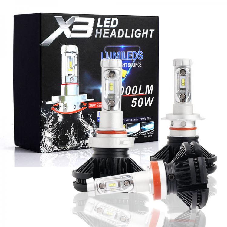 COPPIA LAMPADE X3 LED HEADLIGHT H4 LED CREE 6500K 6000 LUMEN 12V XENON FARI AUTO