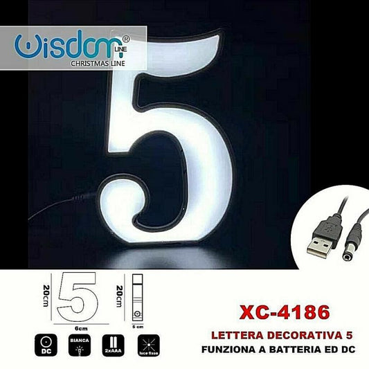 Numero 5 Led Decorativa Luminosa A Batterie Natalizia Per Addobbi Luce Bianca