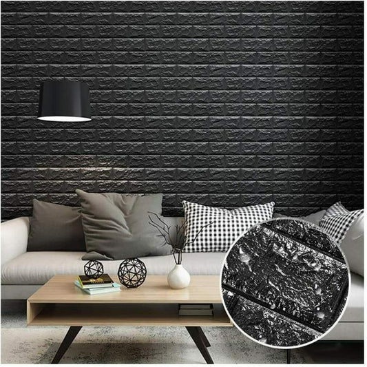 ADESIVO CARTA DA PARATO 3D EFFETTO MATTONI PANNELLO SPUGNA PARETI 70X77CM NERO