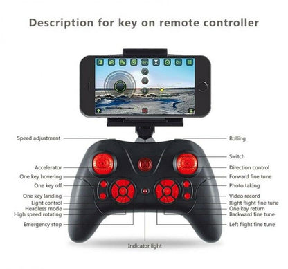 Drone Wifi Quadricottero Radiocomandato Con Video Camera Hd Foto Led Lcd 2.4Ghz