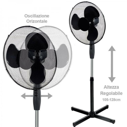 Ventilatore A Piantana Silenzio 45W Pala 40Cm 3 Velocita Altezza Regolabile Nero