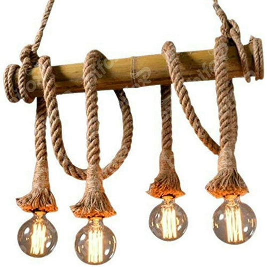 Lampadario In Corda Retro 4 Bulbo E27 A Sospensione Stile Vintage Con Corda B23