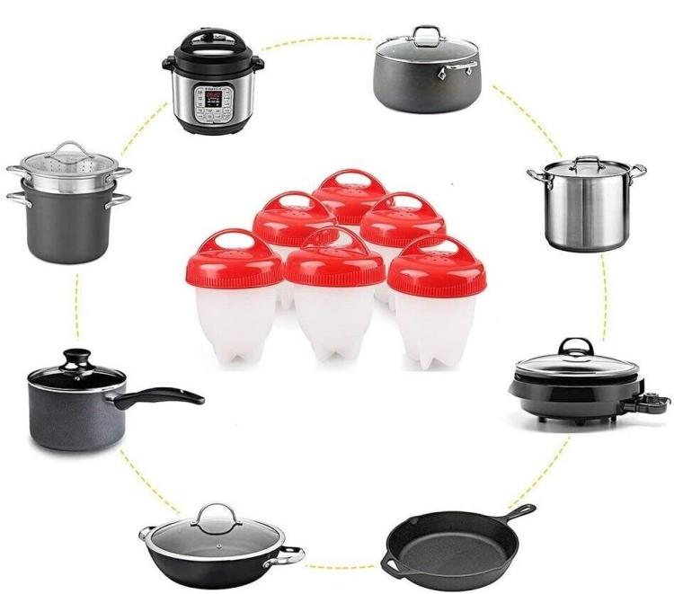 COPPETTE PER 6 UOVA IN CAMICIA BOLLITORE CUOCI SILICONE SODE SGUSCIATE EGG BOIL