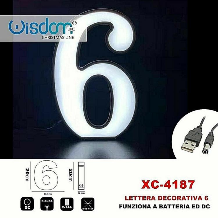 Numero 6 Led Decorativa Luminosa A Batterie Natalizia Per Addobbi Luce Bianca