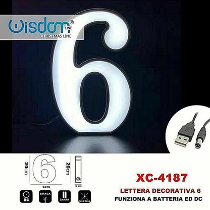 Numero 6 Led Decorativa Luminosa A Batterie Natalizia Per Addobbi Luce Bianca