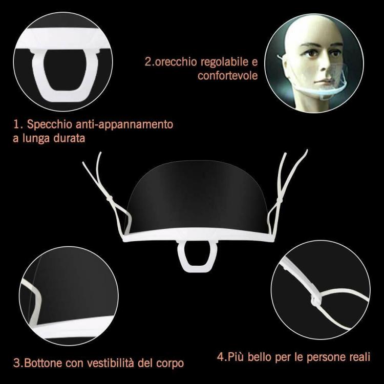 10pz PARASCHIZZI VISO BOCCA E NASO VISIERA TRASPARENTE PER RISTORATORE ANTISPUTO