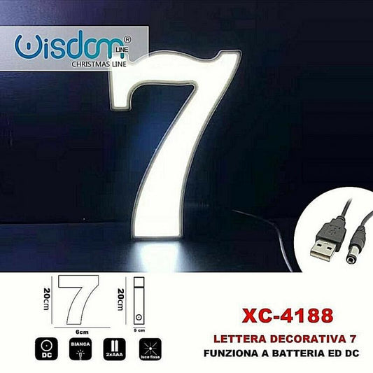 Numero 7 Led Decorativa Luminosa A Batterie Natalizia Per Addobbi Luce Bianca