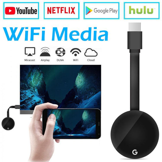 CHROMECAST GOOGL 2 WiFi HDMI MIRROR SCREEN DONGLE YOUTUBE MEDIA TV NERO HD
