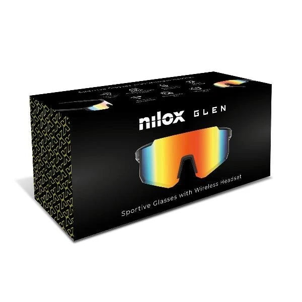 Nilox Occhiali Smart Sportivi GLEN con Audio Open-Ear, Altoparlanti Integrati, Controllo Vocale Siri e Google, Lenti con Filtro Luce Blu, Design Ergonomico e Resistente IPX5