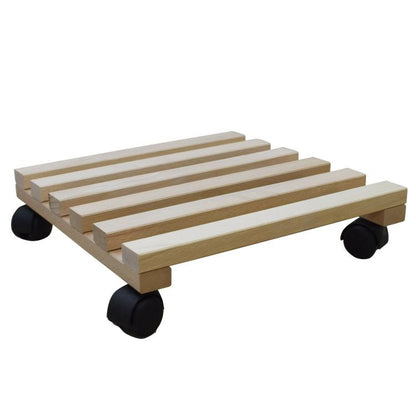 Sottovaso In Legno Naturale Con Ruote Pedana Bancale Carrello Quadrato Fioriera