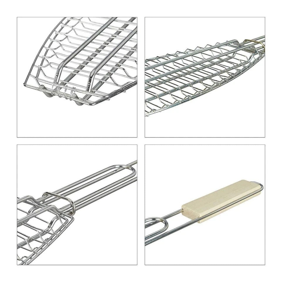 Griglia per Pesce da Barbecue 40x70x14 Cm Inossidabile con Manico Grigliata BBQ
