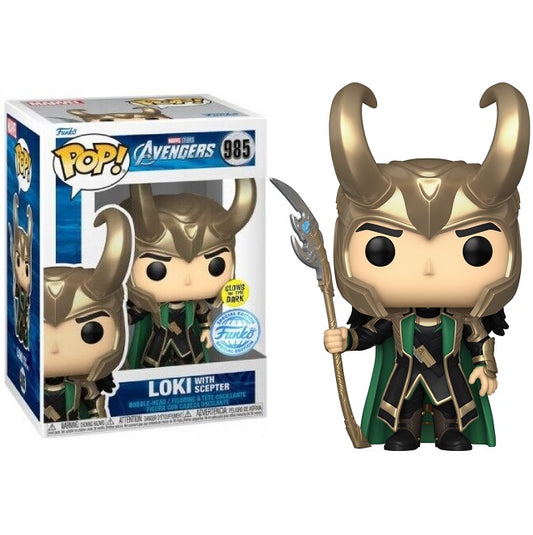Funko Pop ! Marvel Avengers - Loki W/ Helmet Scepter (985) Special Glow Figure