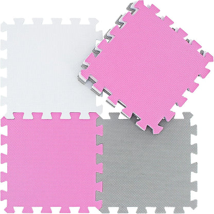 Tappeto Puzzle Antiscivolo Tappetino Multiuso per Fitness Palestra/Bambini 29,5x29,5 cm Morbido e Atossico in Gomma EVA Schiuma 30x30 Tappetone Gioco per Gattonare (18 Pezzi-Rosa/Grigio)