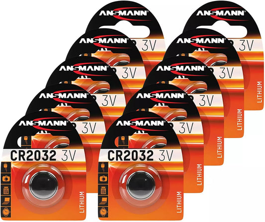 10 Pz Ansmann Batteria A Bottone Cr2032/3v Al Litio Telecomando Chiave Pila Auto