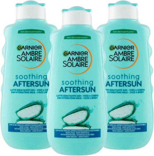 3pz Garnier Ambra Solaire Doposole Latte Idratante Lenitivo Con Aloe Vera 400Ml