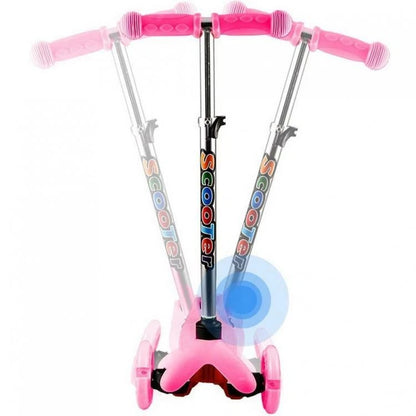 Monopattino 3 Ruote Per Bambino/Bambina Altezza Regolabile Freno Luci (Fucsia)