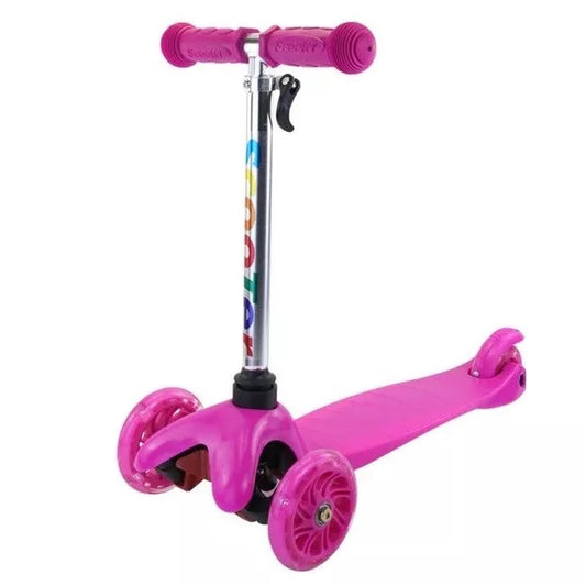 Monopattino 3 Ruote Per Bambino/Bambina Altezza Regolabile Freno Luci (Fucsia)