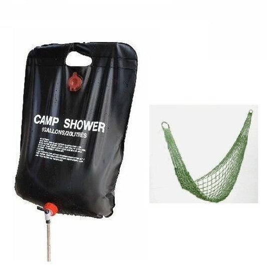 Kit Amaca Da Giardino In Nylon 200 X 80 + Doccia Solare Da Campeggio Estate Mare