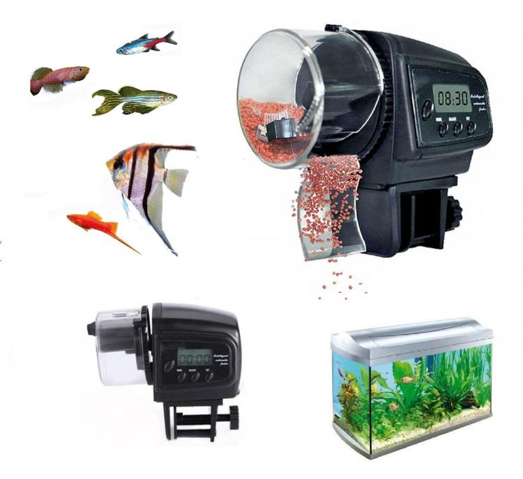 Mangiatoia Cibo Per Pesci Acquario Display Timer Automatico Distributore Mangime